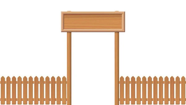 Puerta de entrada Valla de madera Signo en blanco — Vector de stock