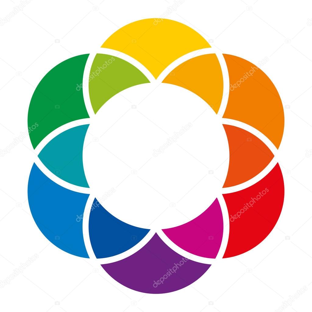 Rainbow colored flower and color wheel
