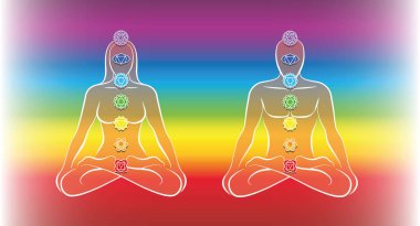 Çakralar çift meditasyon gökkuşağı arka plan