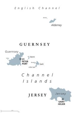 Guernsey ve Jersey, Kanal Adaları, gri siyasi harita