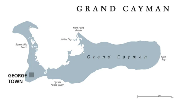 Gran Caimán mapa político gris — Archivo Imágenes Vectoriales