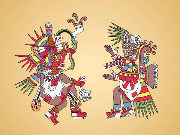 Quetzalcoatl e Tezcatlipoca, divinità azteche e fratelli gemelli — Vettoriale Stock