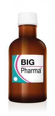Büyük ilaç, tıbbi sahte ürün, sembol mali pharma iş, sağlık sorunları, kar ve negatif görüntüsünü tıp sorunları - beyaz izole vektör adlı ilaç şişesi.
