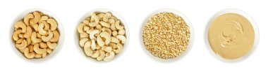 Cashews, ham ve işlenmiş, üzerinde beyaz beyaz kase