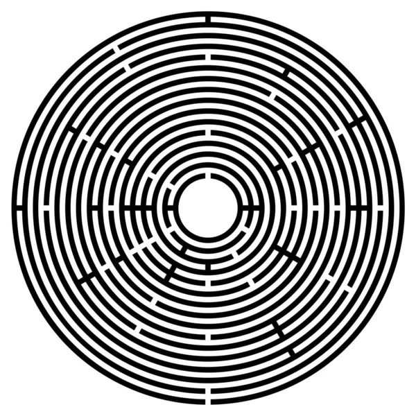 Grande labirinto circolare nero, labirinto radiale — Vettoriale Stock