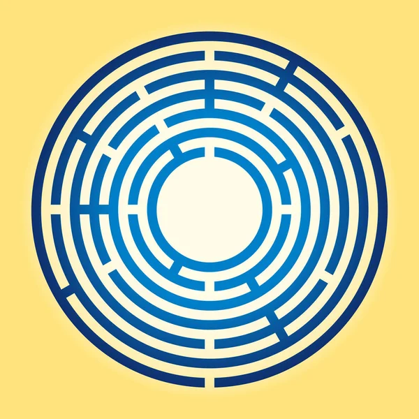 Gekleurde kleine cirkelvormige doolhof, blauw radiaal labyrint — Stockvector