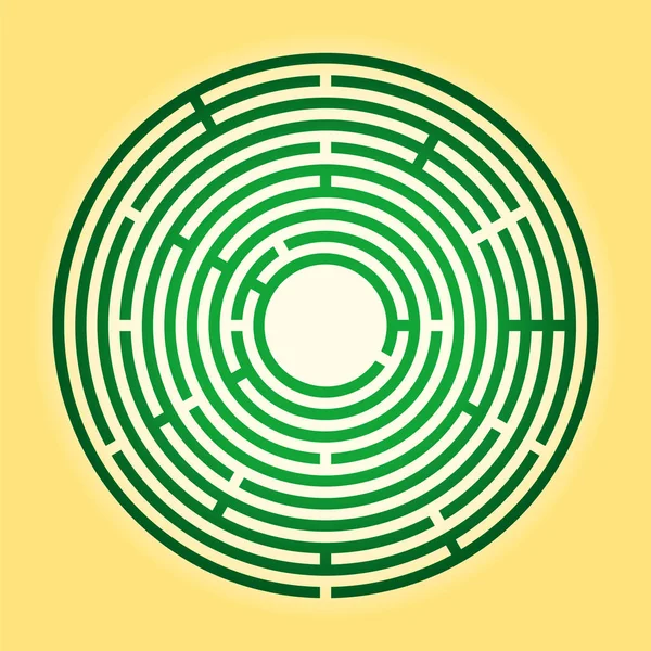 Gekleurd rond doolhof, groen radiaal labyrint — Stockvector