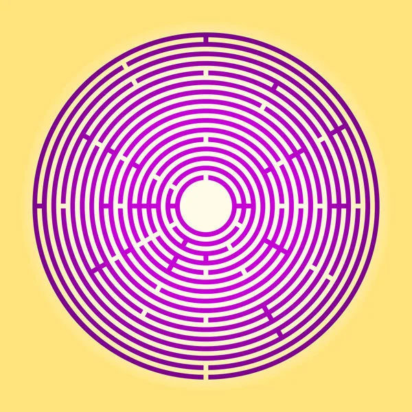 Farbiges großes kreisförmiges Labyrinth, großes lila Radiallabyrinth — Stockvektor