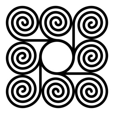 Çember etrafında sekiz spiral kare şekilli desen oluşturur