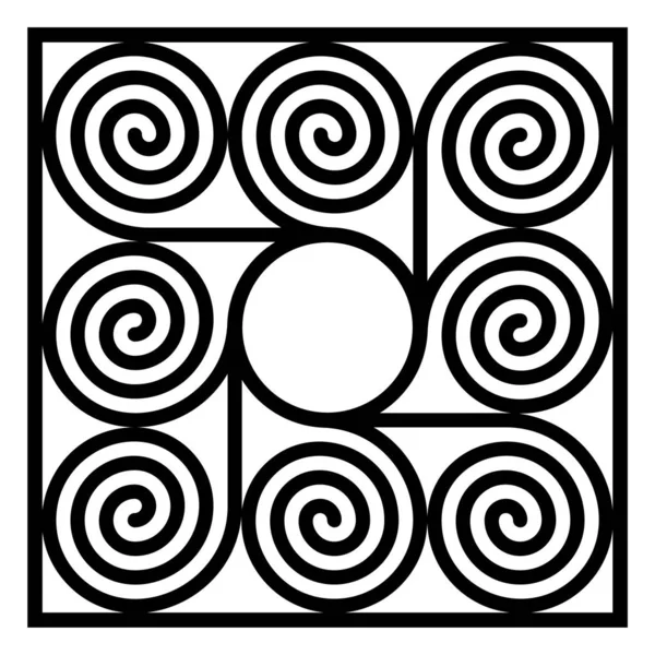 Baldosas cuadradas hechas de ocho espirales alrededor de un círculo — Vector de stock
