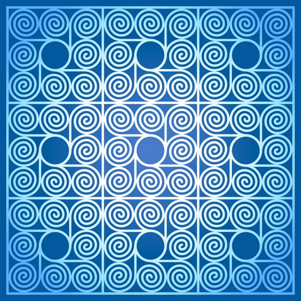 Blue colored background of square shaped tiles with spirals — Stock Vector