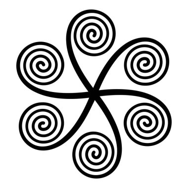 Altı doğrusal aritmetik spiralli yıldız şekilli sembol