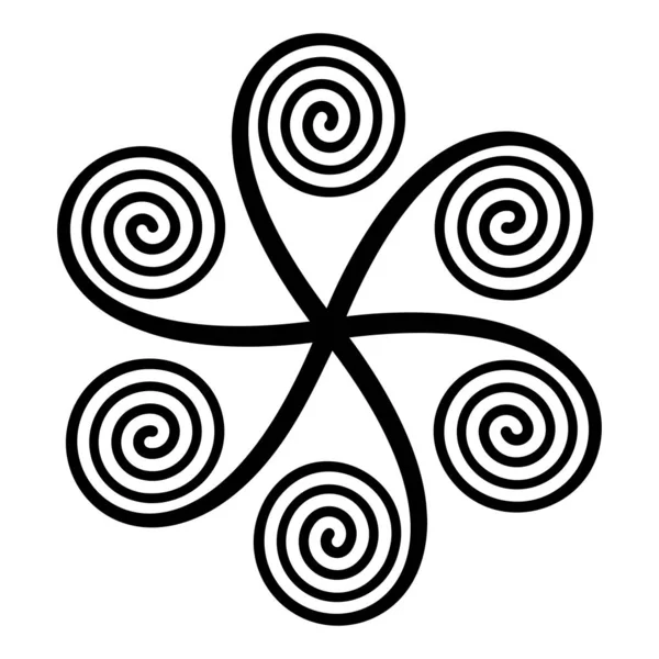 Símbolo en forma de estrella con seis espirales aritméticas lineales — Vector de stock