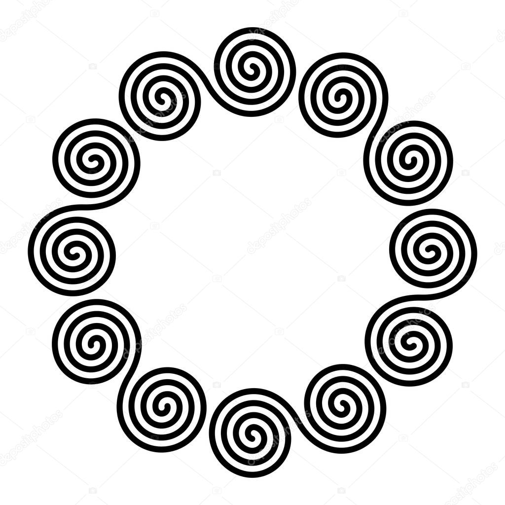 Small circle shaped frame of linear double spirals