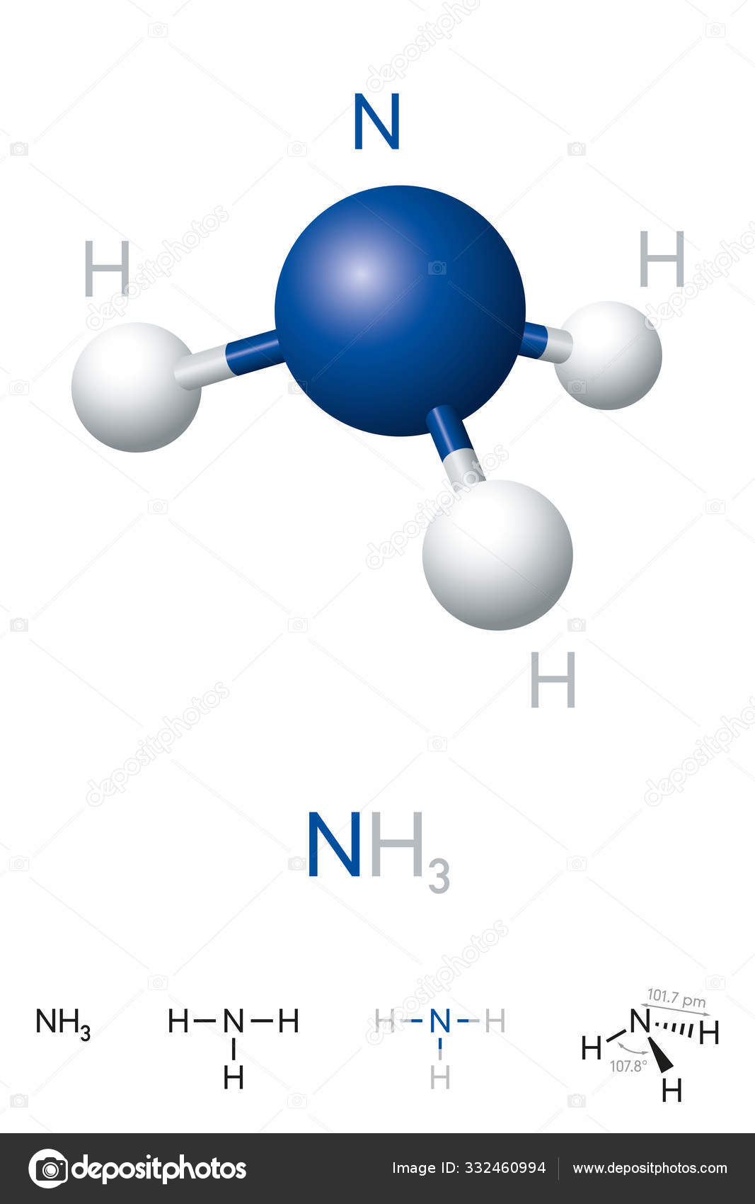 3d render of molecular structure of Ammonium chloride isolated