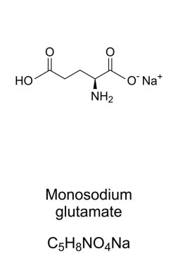 Monosodyum glutamat molekülü, sodyum glutamat iskelet formülü.
