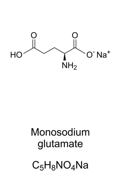 Molécula de glutamato monosódico, fórmula esquelética de glutamato sódico — Archivo Imágenes Vectoriales