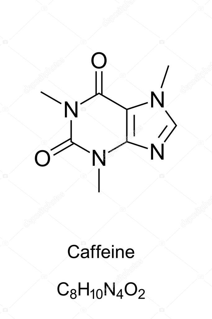 Caffeine molecule, theine, skeletal formula