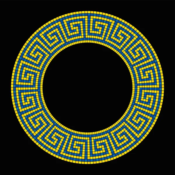Mozaika Meander Kształcie Koła Ramka Kolorze Żółtym Niebieskim Rama Bezszwowym — Wektor stockowy