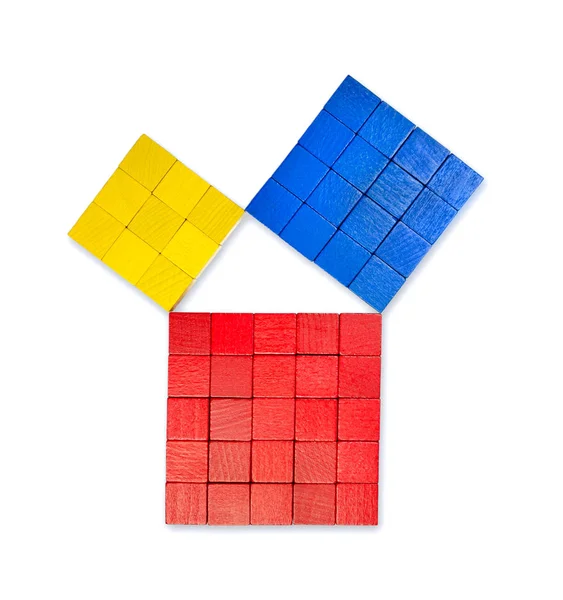 Pythagorean Theorem Shown Colorful Wooden Cubes Pythagoras Theorem Relation Sides — Stock Photo, Image