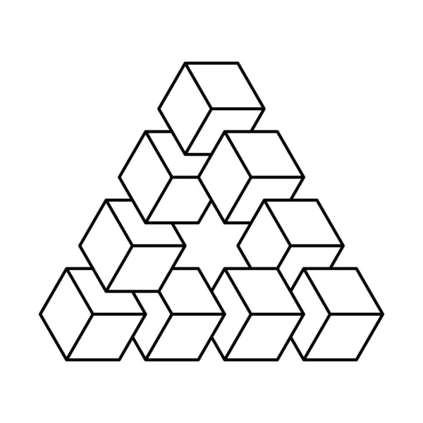 Reutersvard光学错觉 黑色轮廓 不可能的目标通过遵循潘洛斯三角形的概念来创建 用黑色等高线表示 白色背景上的孤立插图 — 图库矢量图片