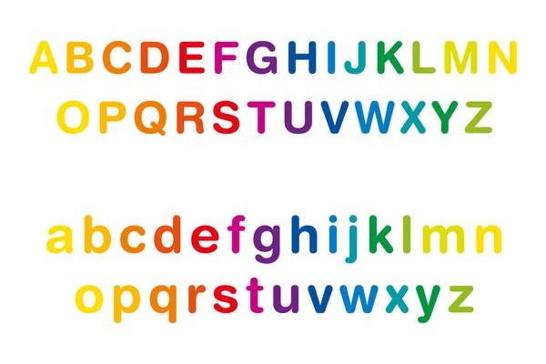 Rainbow Colored Alphabet Upper Lower Case Row Multi Colored Standard — Stock Vector