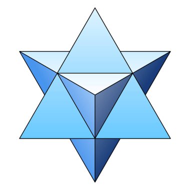 Mavi yıldız tetrahedron, Merkaba ya da Mer-Ka-Ba olarak da bilinir. Yıldızlaştırılmış bir sekizgen, ya da stella octangula, Davut Yıldızı 'nın 3 boyutlu bir uzantısı olarak görülebilir. Beyaz arka planda resim. Vektör.