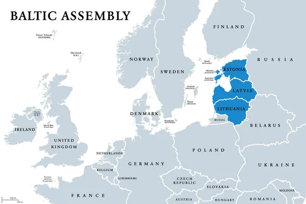 Die Politische Landkarte Der Mitgliedsstaaten Der Baltischen Versammlung Regionale Organisation — Stockvektor