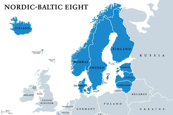 Nordic Baltic Eight Nb8 Member States Political Map Regional Operation — Stock Vector