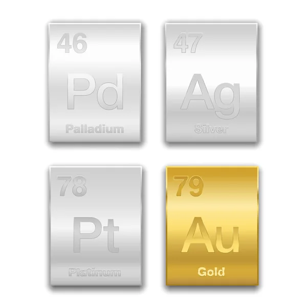 Gold Silber Platin Palladium Auf Periodensystem Edelmetalle Chemische Elemente Mit — Stockvektor