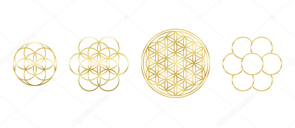 Classical golden Greek meander, circle frame, made of seamless meander pattern. Decorative border with meanders and crosses in black squares. Greek fret or key, meandros. Illustration over white.