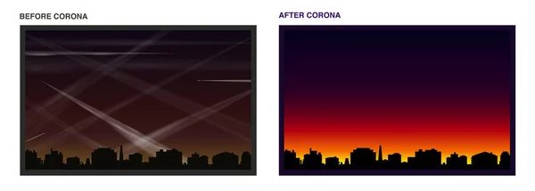 Contrafortes Antes Depois Coronavírus Poluição Atmosférica Luminosa Causada Por Muitas — Vetor de Stock