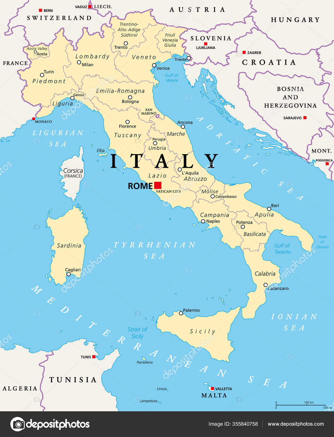 Italien Politische Landkarte Administrative Trennlinien