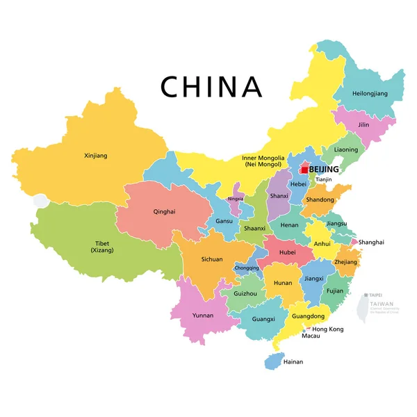 China Mapa Político Con Provincias Multicolores República Popular China Con — Archivo Imágenes Vectoriales