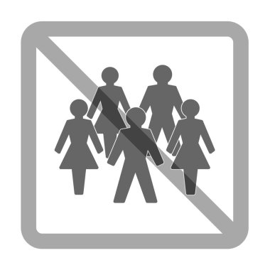 Sosyal uzaklık. Sembol toplama yasağı. Coronavirüs enfeksiyonunu önlemek için toplanma yasağı. Beyaz arkaplanda izole vektör illüstrasyonu.