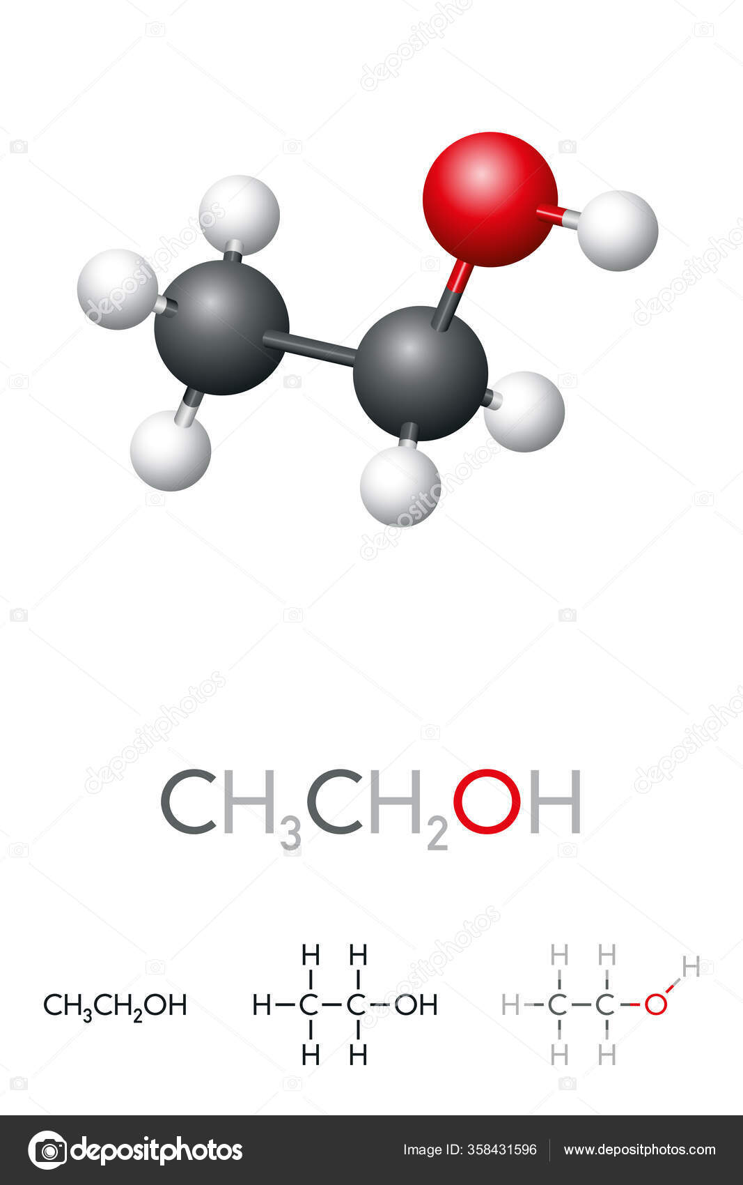Ethanol Ch3ch2oh Ethyl Alcohol Molecule