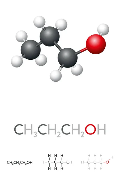 Propanol Ch3Ch2Ch2Oh Propanol Modelo Molécula Fórmula Química Proh Alcohol Primario — Archivo Imágenes Vectoriales