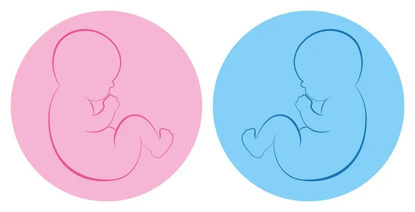双子のピクトグラム 青とピンクの丸みを帯びた背景に赤ちゃんの男の子と赤ちゃんの女の子 孤立したアウトラインベクトル図 — ストックベクタ