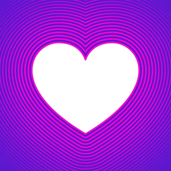 紫色背景上有粉红偏移线的白色心脏符号 背景或贺卡用模板 心形表达爱情等情感 — 图库矢量图片