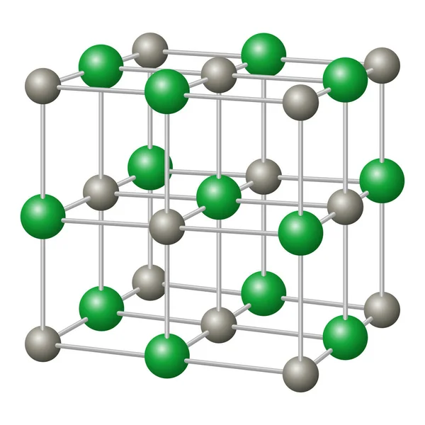 氯化钠 氯化钠晶体结构 钠为灰色 氯化钠为绿色 化合物 可作为食盐 调味品和食品防腐剂食用 白色背景的说明 — 图库矢量图片