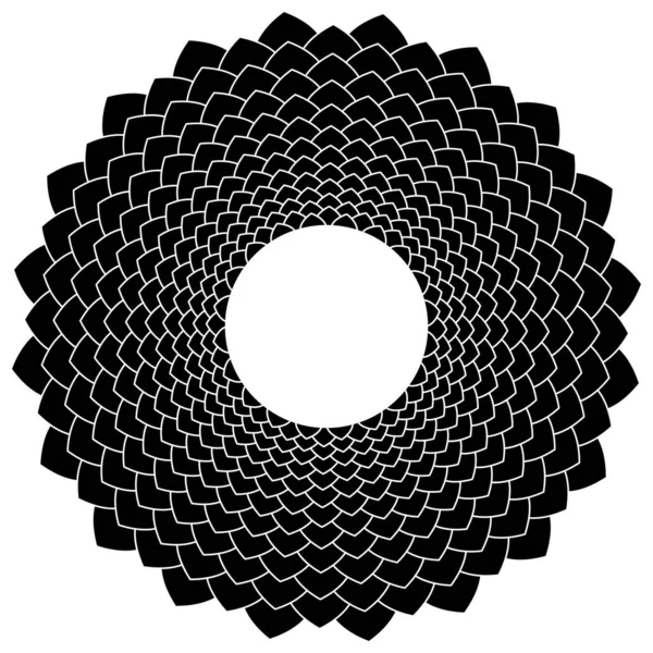 抽象的な黒と白の花のシンボル 花弁形は中央に白い輪を持つサインのような花を形成します 白い背景に孤立したイラスト ベクトル — ストックベクタ