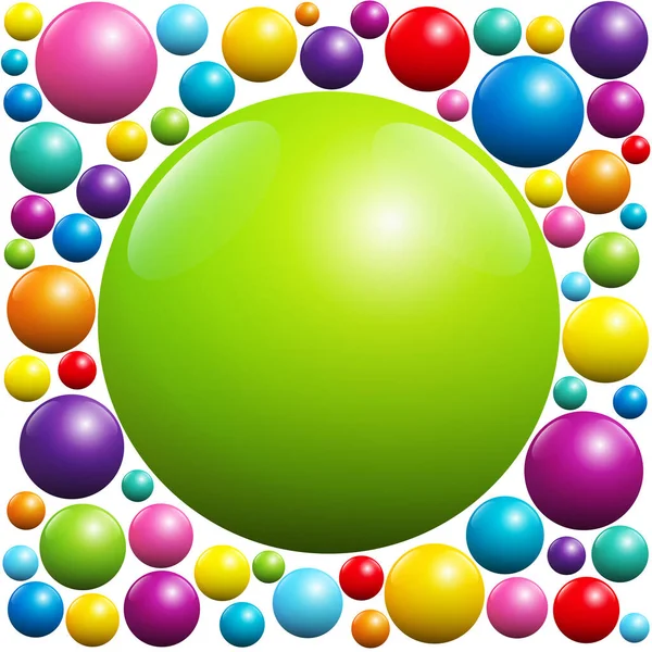 Groene Bal Omgeven Door Vele Kleurrijke Ballen Geïsoleerde Vector Illustratie — Stockvector