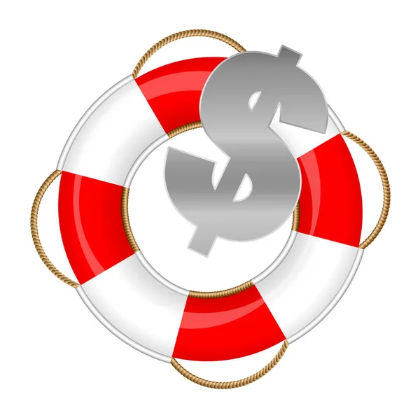 Symbole Dollars Dans Une Bouée Sauvetage Symbole Fonds Sauvetage Urgence — Image vectorielle