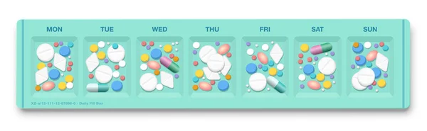 Organizador Pílulas Com Muitas Drogas Símbolo Overmedication Overdose Hipocondria Efeitos — Vetor de Stock