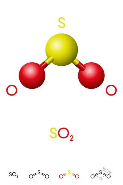 Dióxido Azufre So2 Modelo Molécula Fórmula Química Anhídrido Sulfuroso Gas — Vector de stock