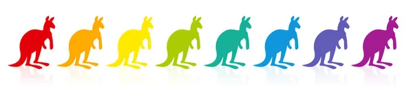 Regnbågsfärgade Kängurur Färgstark Parad Regnbågsspektrum Rolig Komisk Illustration Vit Bakgrund — Stock vektor