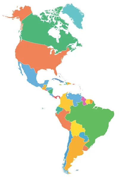 Americhe Mappa Politica Con Singoli Stati Colori Diversi Paesi Dei — Vettoriale Stock