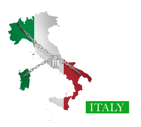 Italien Shutdown Chain Und Vorhängeschloss Lock Mit Italien Flagge Illustration — Stockfoto