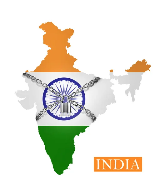 印度关闭链和挂锁关闭 与印度国旗 — 图库照片