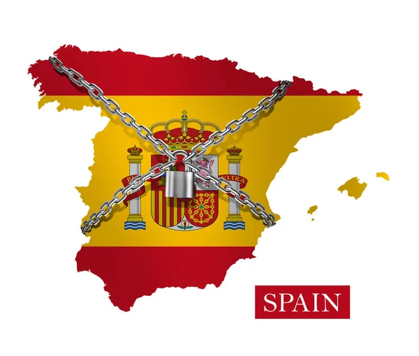 Ισπανία Shutdown Αλυσίδα Και Λουκέτο Κλείδωμα Σημαία Της Ισπανίας — Φωτογραφία Αρχείου